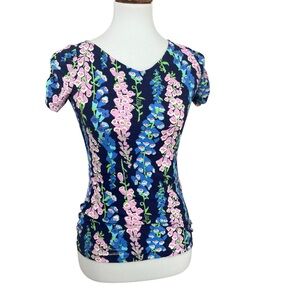 Lilly Pulitzer Leila top in foxy foxglove print size XS